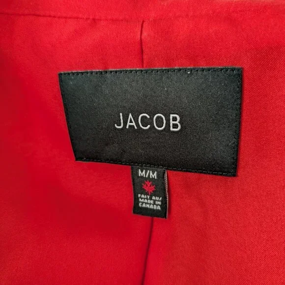 JACOB Long Red Trench Coat Button Up with Faux Pockets Women's Size M - Picture 7 of 13